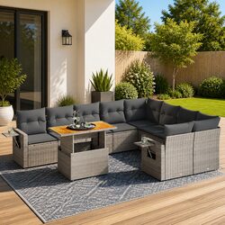 Garden Sofa Set 10 Piece Outdoor Furniture Grey Poly Rattan Patio Sectional