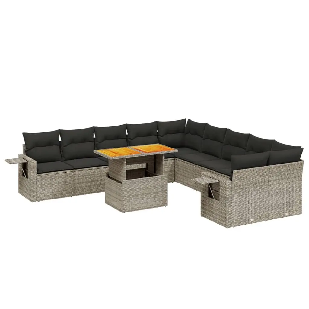 Garden Sofa Set 11 Piece Outdoor Furniture Patio Grey Poly Rattan with Cushions