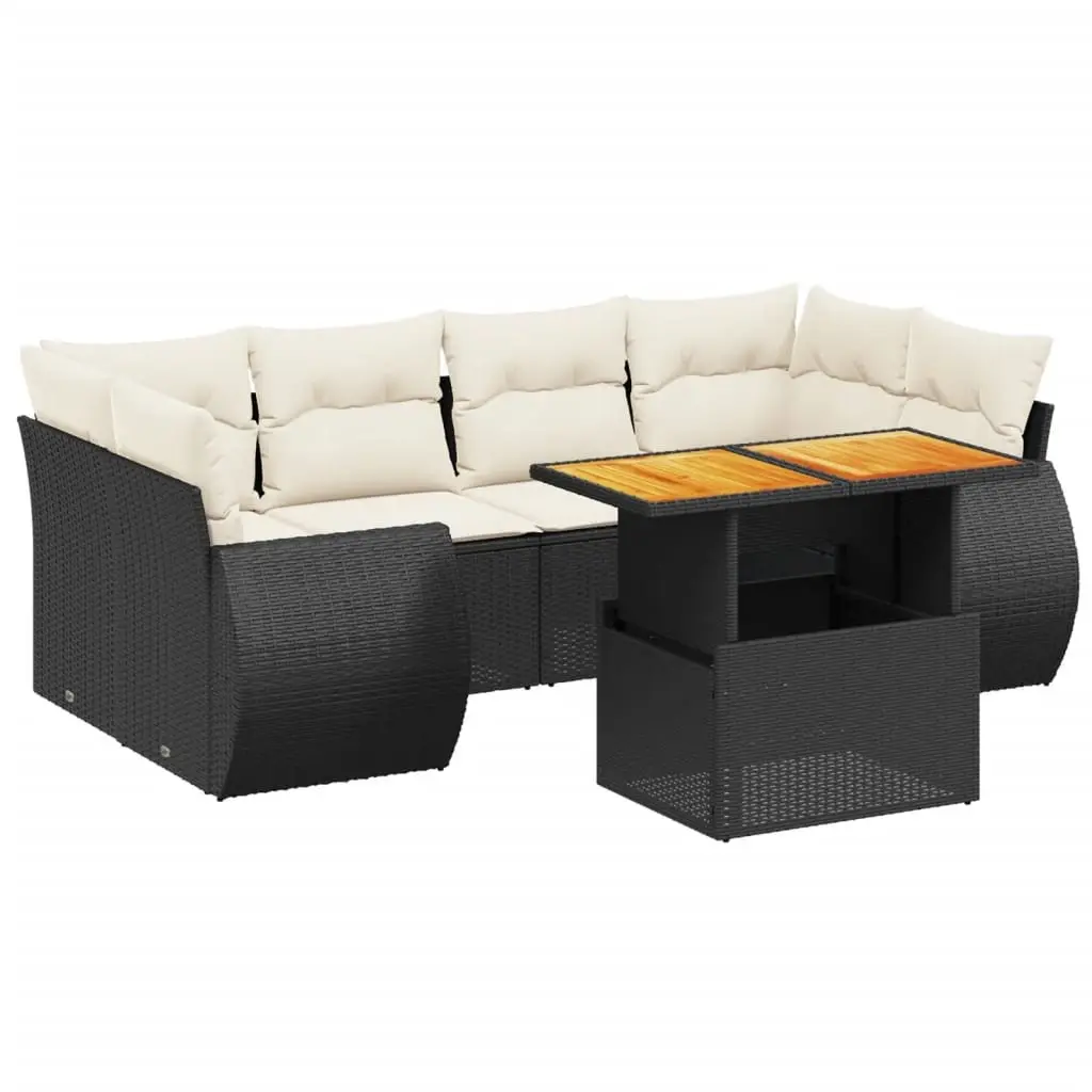 Garden Sofa Set Outdoor Furniture 7 Piece Modular Black Poly Rattan Patio Lounge