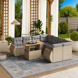 Comfortable 9 Piece Beige PE Rattan Outdoor Sofa Set