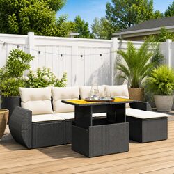 Comfortable 6-Piece Garden Sofa Set in Black Rattan