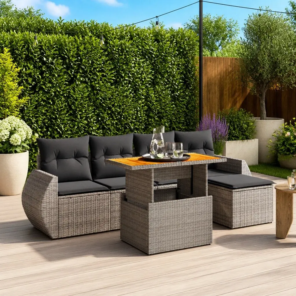 Garden Sofa Set Modular Outdoor Furniture 6 Piece Grey Poly Rattan
