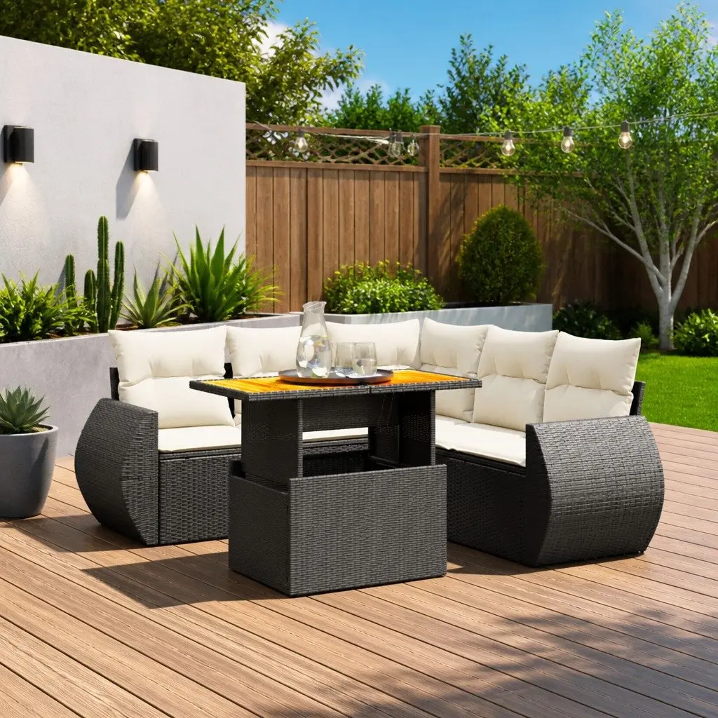 Garden Sofa Set Modular Outdoor Seating 6 Piece Black Poly Rattan