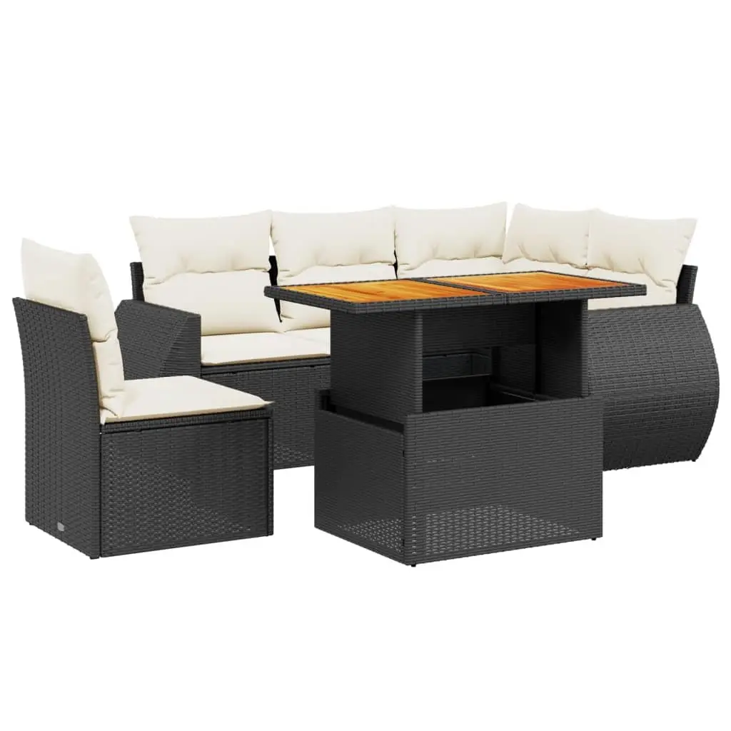 Garden Sofa Set 6 Piece Outdoor Furniture Adjustable Table Black Poly Rattan