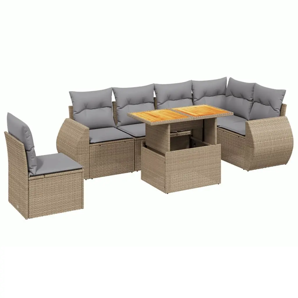 Outdoor Furniture Set 7 Pieces Garden Sofa Lounge with Cushions Beige Rattan