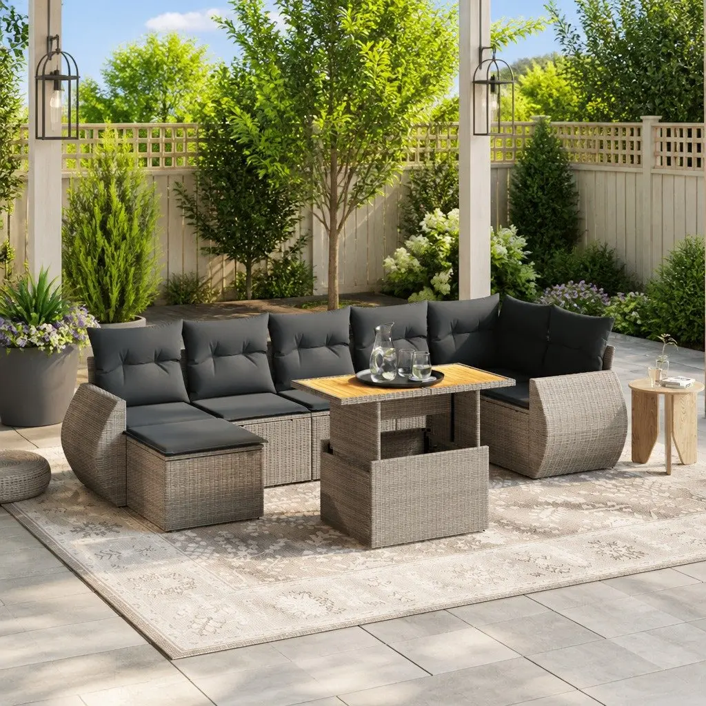 Garden Sofa Set Modular Outdoor Furniture 8 Piece Grey Poly Rattan