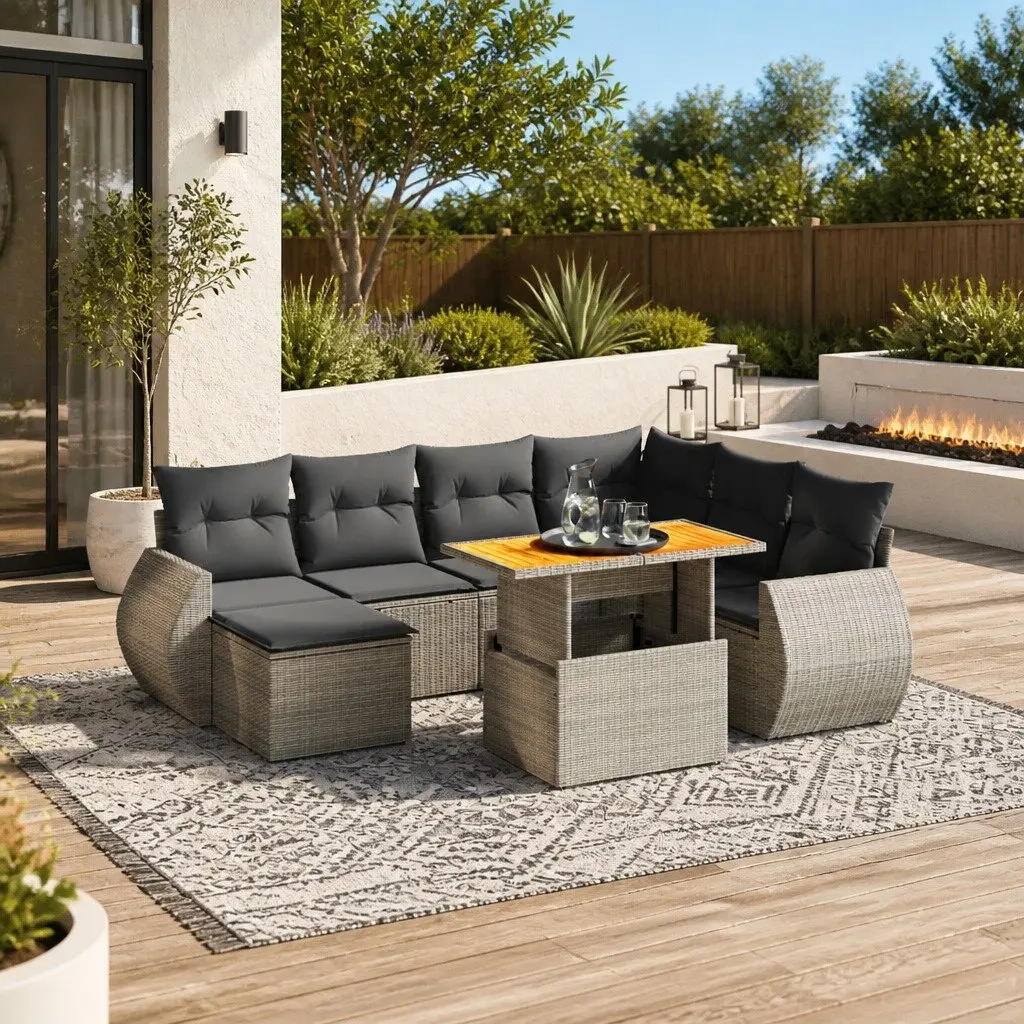 Garden Sofa Set 8 Piece Outdoor Patio Furniture Modular Grey Poly Rattan