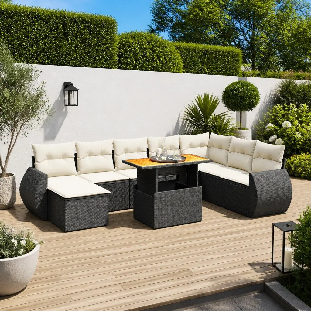 Garden Sofa Set Outdoor Furniture 9 Piece Modular Black PE Rattan Patio Lounge