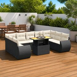 Comfortable 10 Piece Garden Sofa Set in Black Rattan
