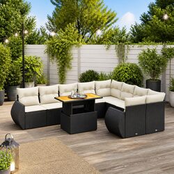 Comfortable 10 Piece Garden Sofa Set in Black Rattan