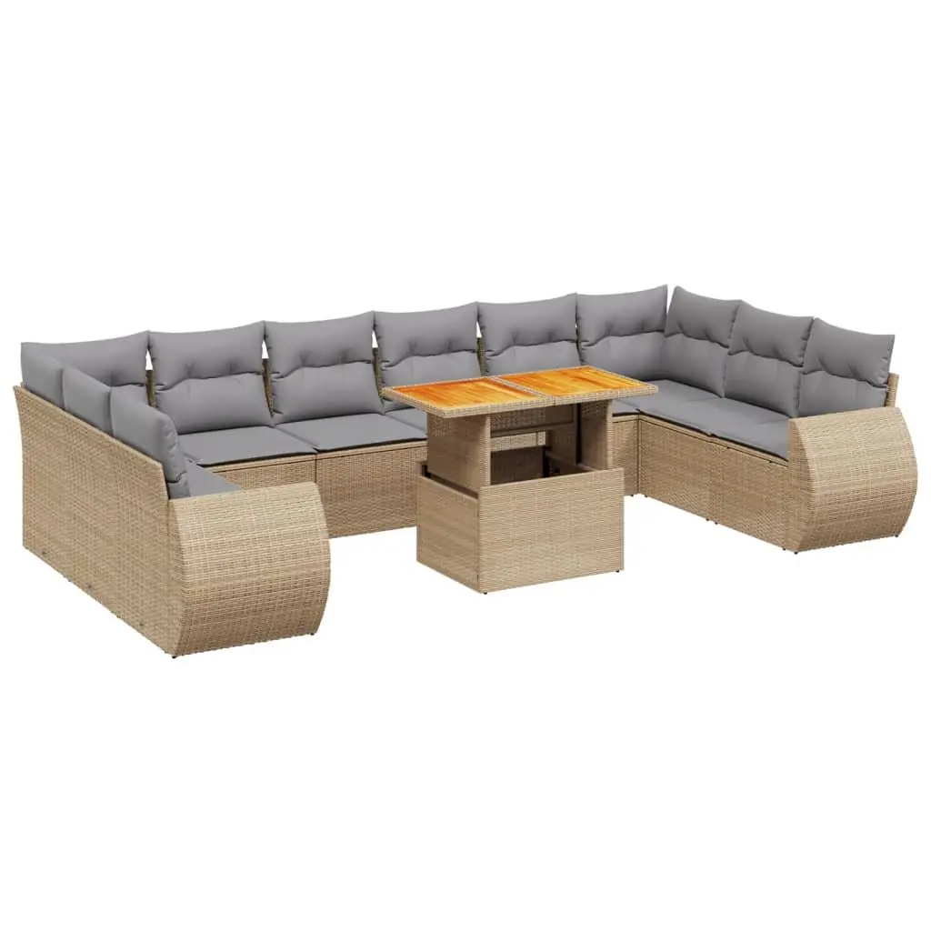 Garden Sofa Set 11 Piece Outdoor Furniture Patio Seating Beige Poly Rattan