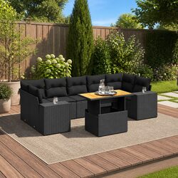Outdoor Garden Sofa Set 8 Piece PE Rattan Modular Patio Furniture Black Cushions
