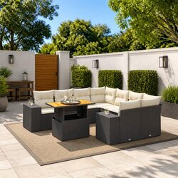 Comfortable 9-Piece Garden Sofa Set in Black Rattan
