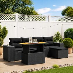 Comfortable Black Poly Rattan Garden Sofa Set 6-Piece