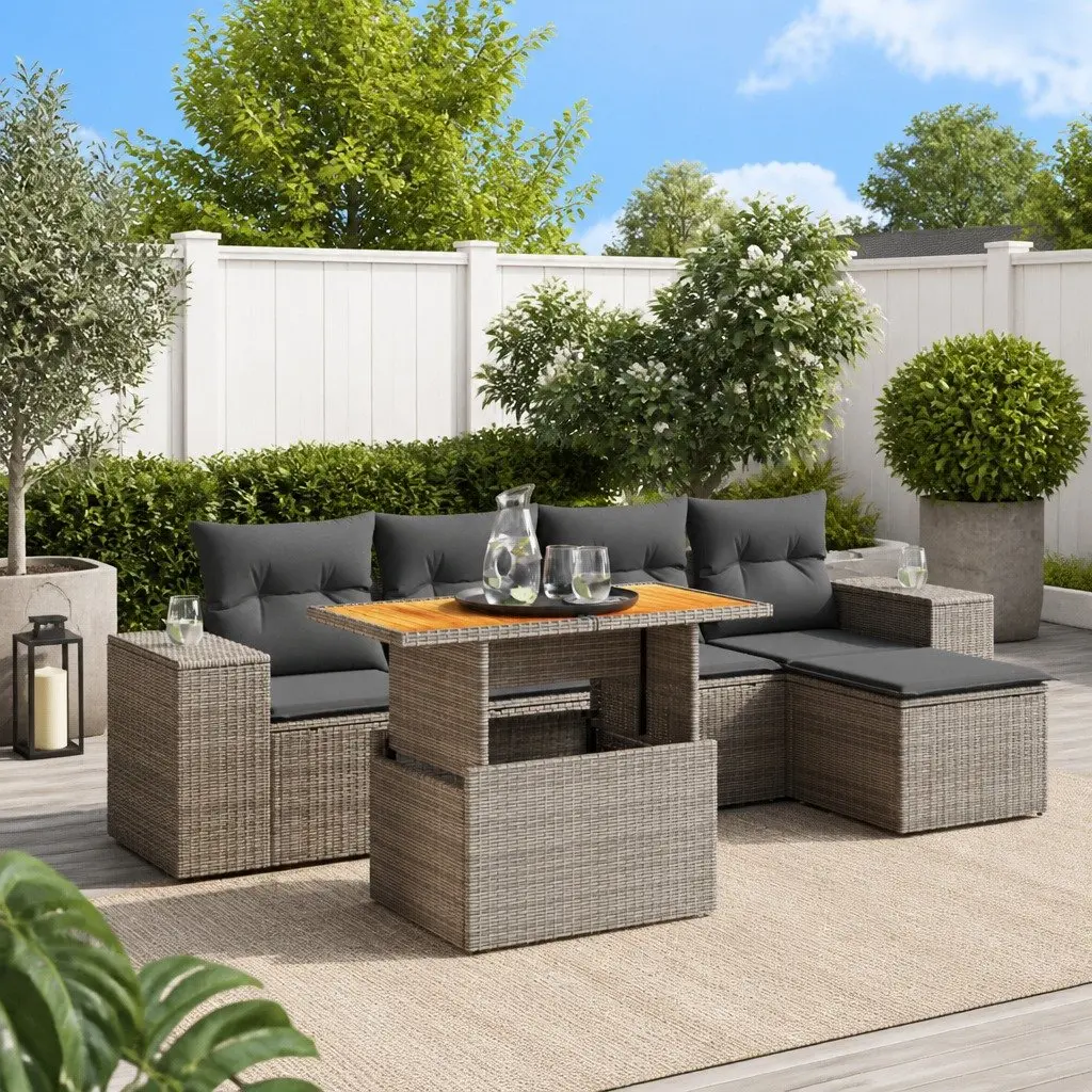 Garden Sofa Set 6 Piece Outdoor Furniture Modular Adjustable Table Grey Poly Rattan