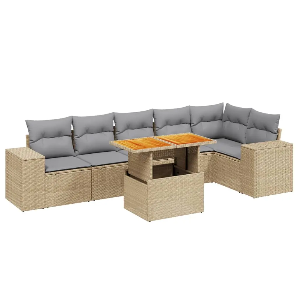 Garden Sofa Set 7 Piece Outdoor Furniture Patio Sectional Beige with Cushions