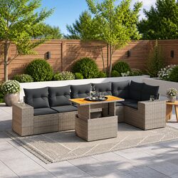 Comfortable 7 Piece Grey Poly Rattan Sofa Set