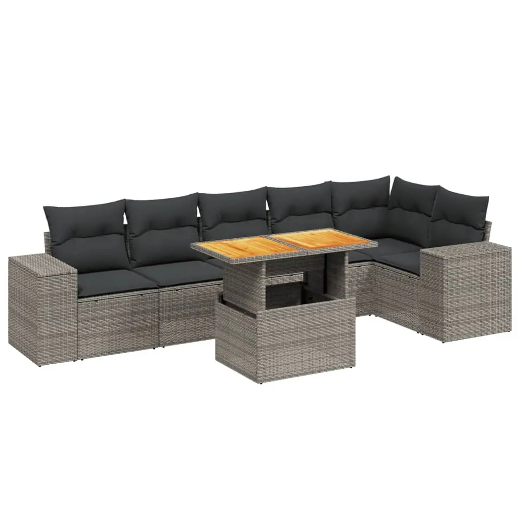 7 Piece Garden Sofa Set Outdoor Furniture Grey Poly Rattan with Cushions