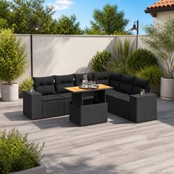 7 Piece Garden Sofa Set Outdoor Furniture Black Poly Rattan with Cushions Patio