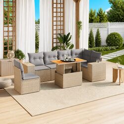 Garden Sofa Set 7 Piece Outdoor Furniture Patio Sectional Beige with Cushions