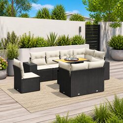 Garden Sofa Set 9 Piece Outdoor Furniture Black Poly Rattan Patio Lounger