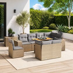 Comfortable and Affordable 9 Piece Garden Sofa Set in Beige