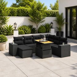 Cozy and Practical 8-Piece Black Rattan Sofa Set