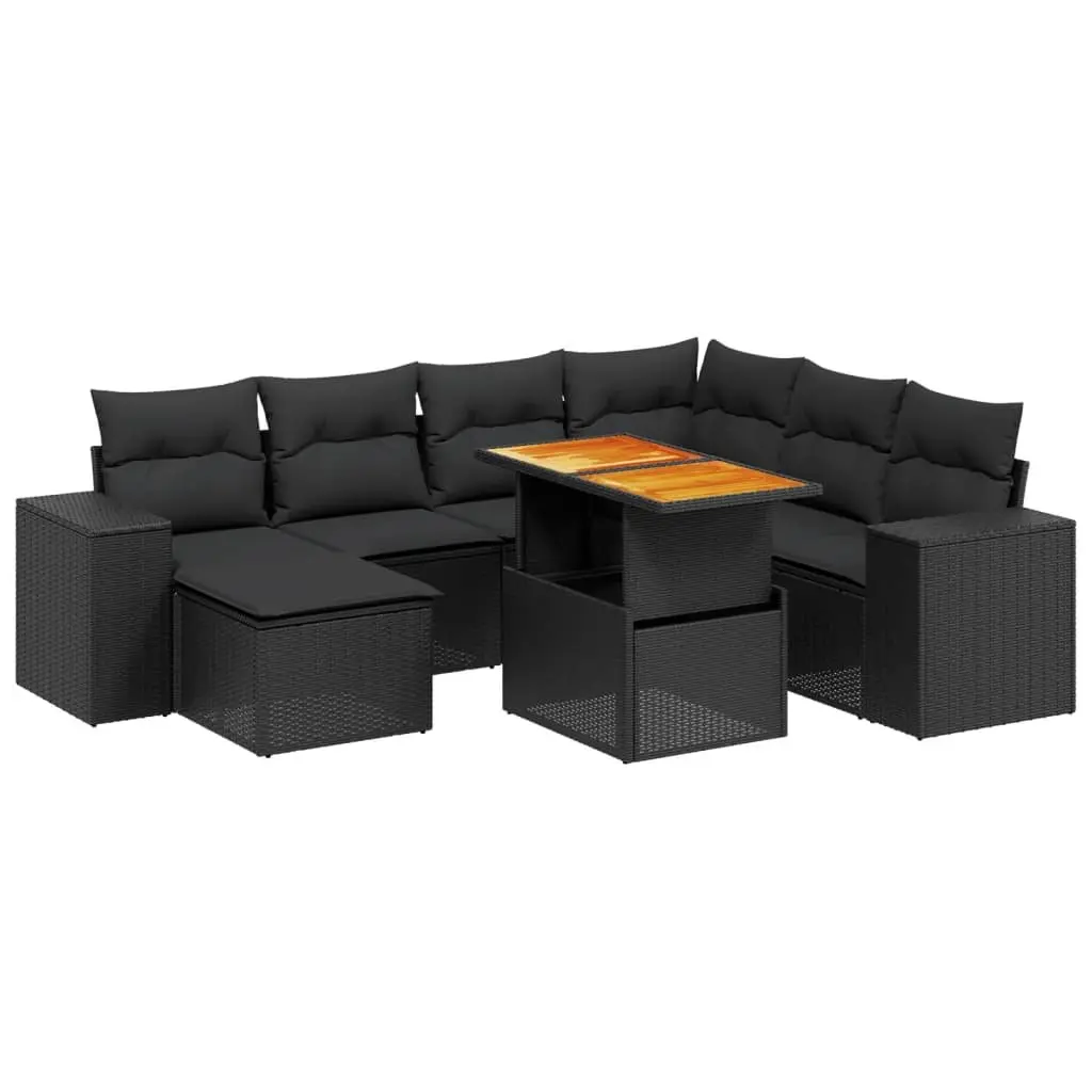 Garden Sofa Set 8 Piece Modular Outdoor Furniture Black PE Rattan with Cushions