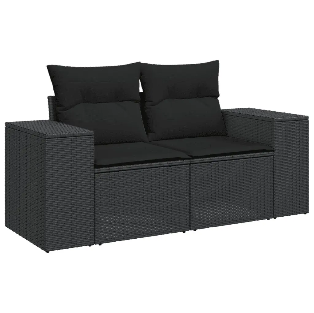 Garden Sofa Set 8 Piece Modular Outdoor Furniture Black PE Rattan with Cushions