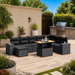 Comfortable and Affordable 9 Piece Black Rattan Sofa Set