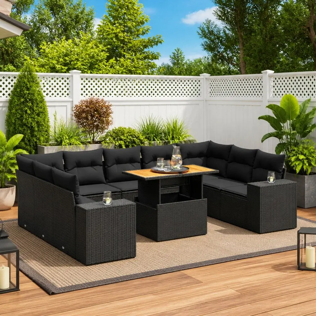 Garden Sofa Set Outdoor Furniture 10 Piece Black Poly Rattan Patio Sectional