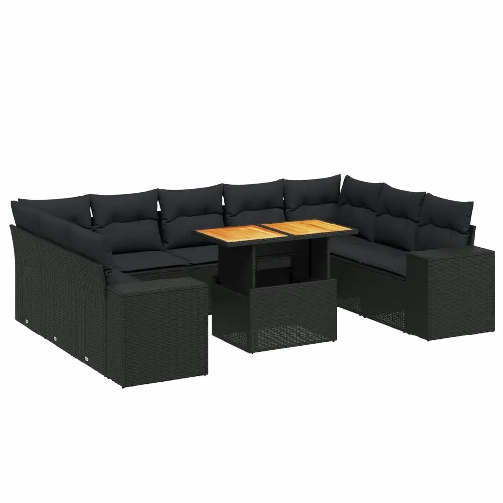 Garden Sofa Set Outdoor Furniture 10 Piece Black Poly Rattan Patio Sectional