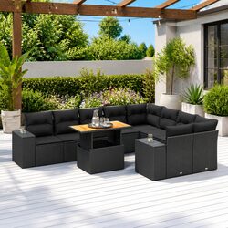 Comfortable 10-Piece Black Rattan Garden Sofa Set
