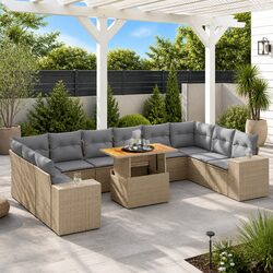 Beige Modular Outdoor Sofa Set - 11 Pieces of Comfort