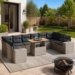 Comfortable and Reliable 11-Piece Garden Sofa Set in Grey