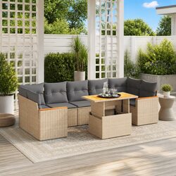 8 Piece Garden Sofa Set with Cushions Beige Outdoor Furniture Patio Rattan