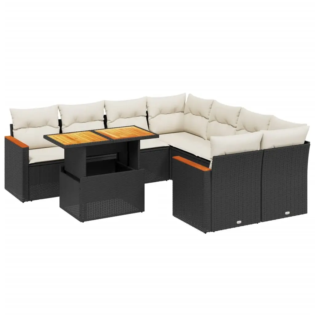 Garden Sofa Set 9 Piece Outdoor Furniture Black Poly Rattan Patio Lounge Modular