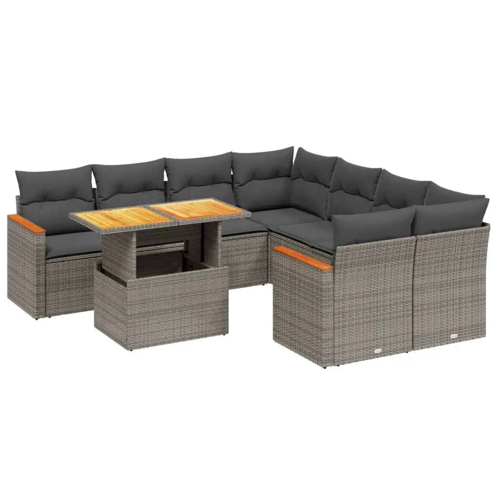 Garden Sofa Set 9 Piece Outdoor Furniture Modular Grey Rattan Cushions