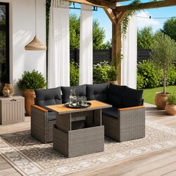 Comfortable 5 Piece Garden Sofa Set in Grey Poly Rattan