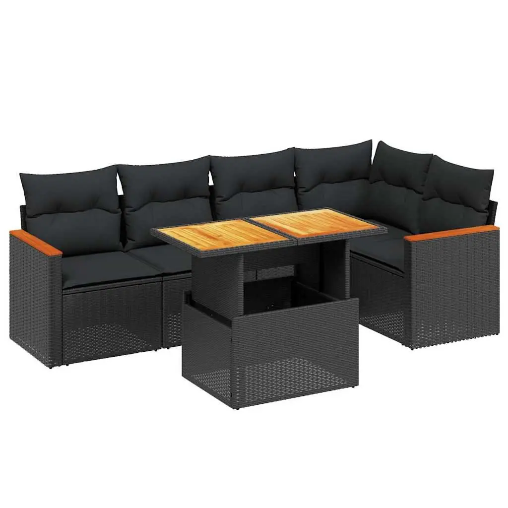 Garden Sofa Set Modular Outdoor Patio Furniture 6 Piece Black Poly Rattan