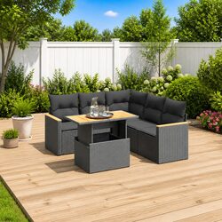 Comfortable 6 Piece Black Garden Sofa Set for Relaxation