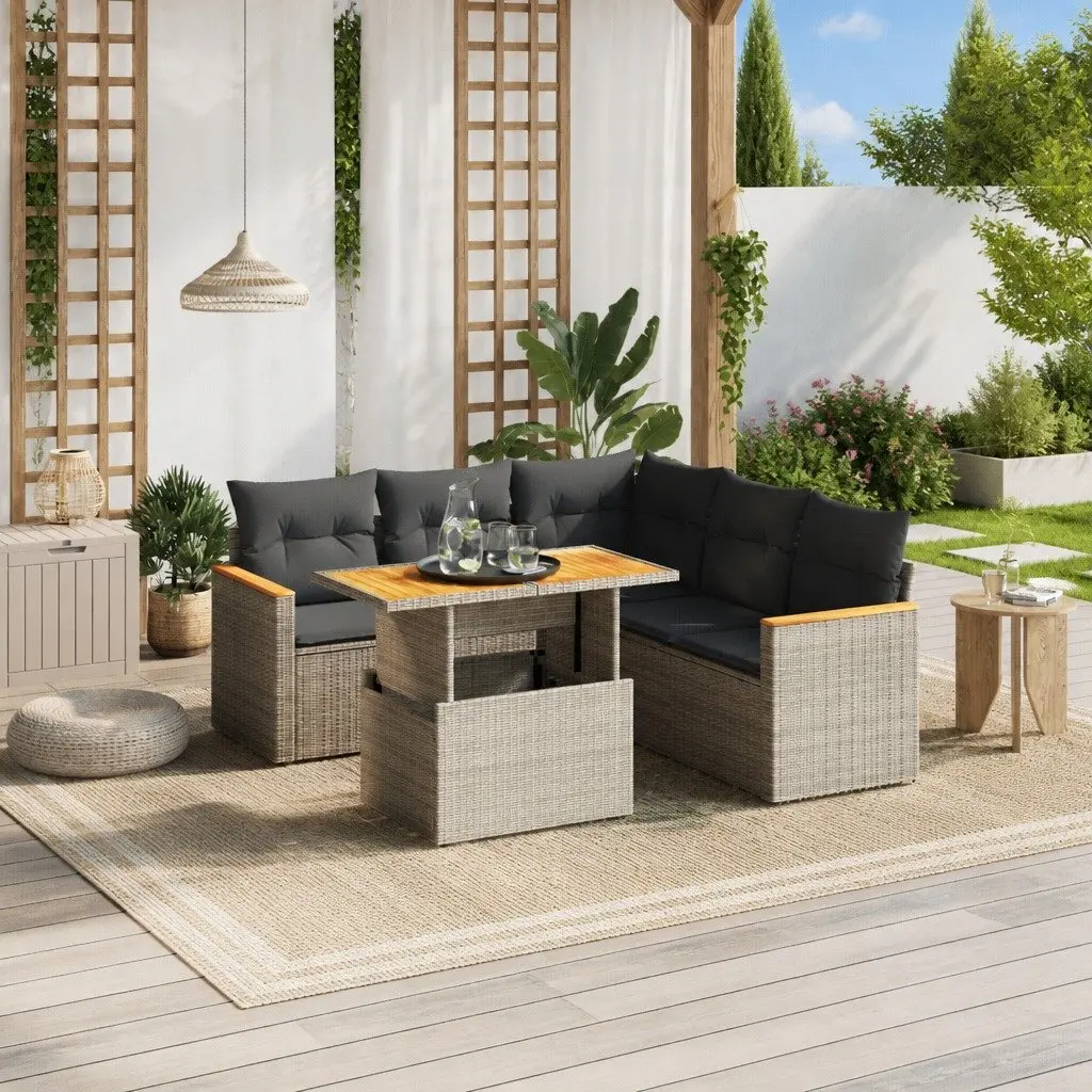 Garden Sofa Set 6 Piece Outdoor Furniture Grey Poly Rattan with Cushions