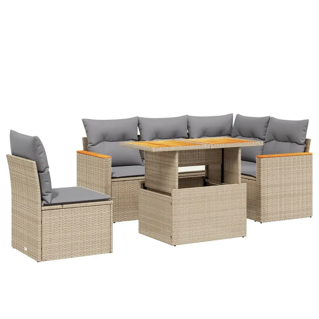 Garden Sofa Set Outdoor Furniture 6 Piece Modular Beige Poly Rattan with Cushions