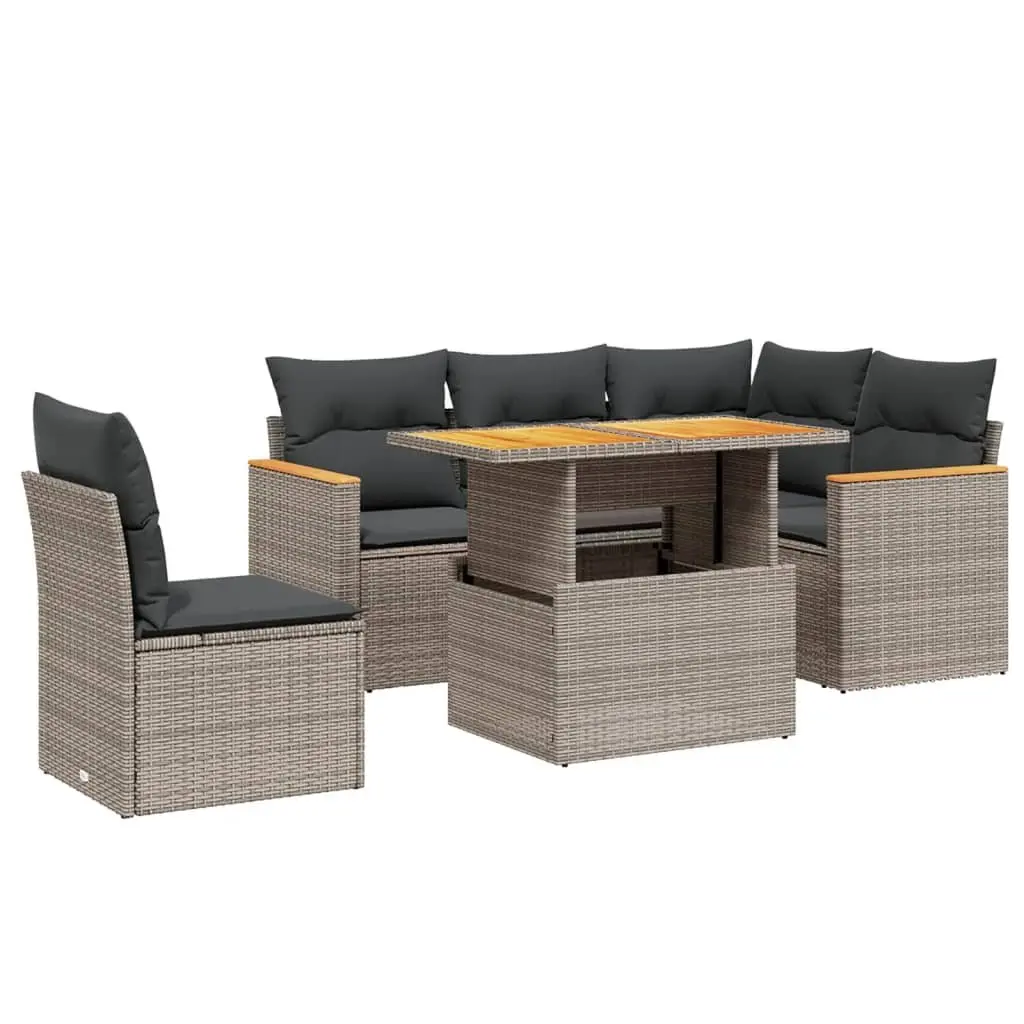 Garden Sofa Set 6 Piece Outdoor Patio Furniture with Cushions Grey Poly Rattan