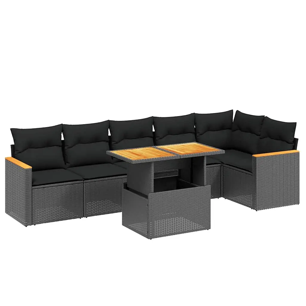 Garden Sofa Set 7 Piece Outdoor Furniture Patio Lounge Black Poly Rattan Modular