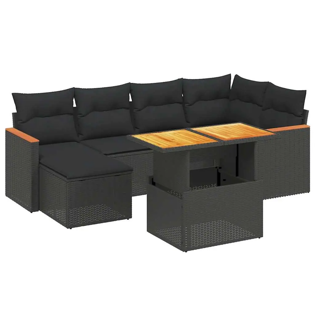 7 Piece Garden Sofa Set Outdoor Furniture Cushions Black Poly Rattan Patio