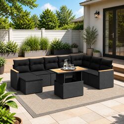 Comfortable 9 Piece Black Rattan Sofa Set for Your Outdoors