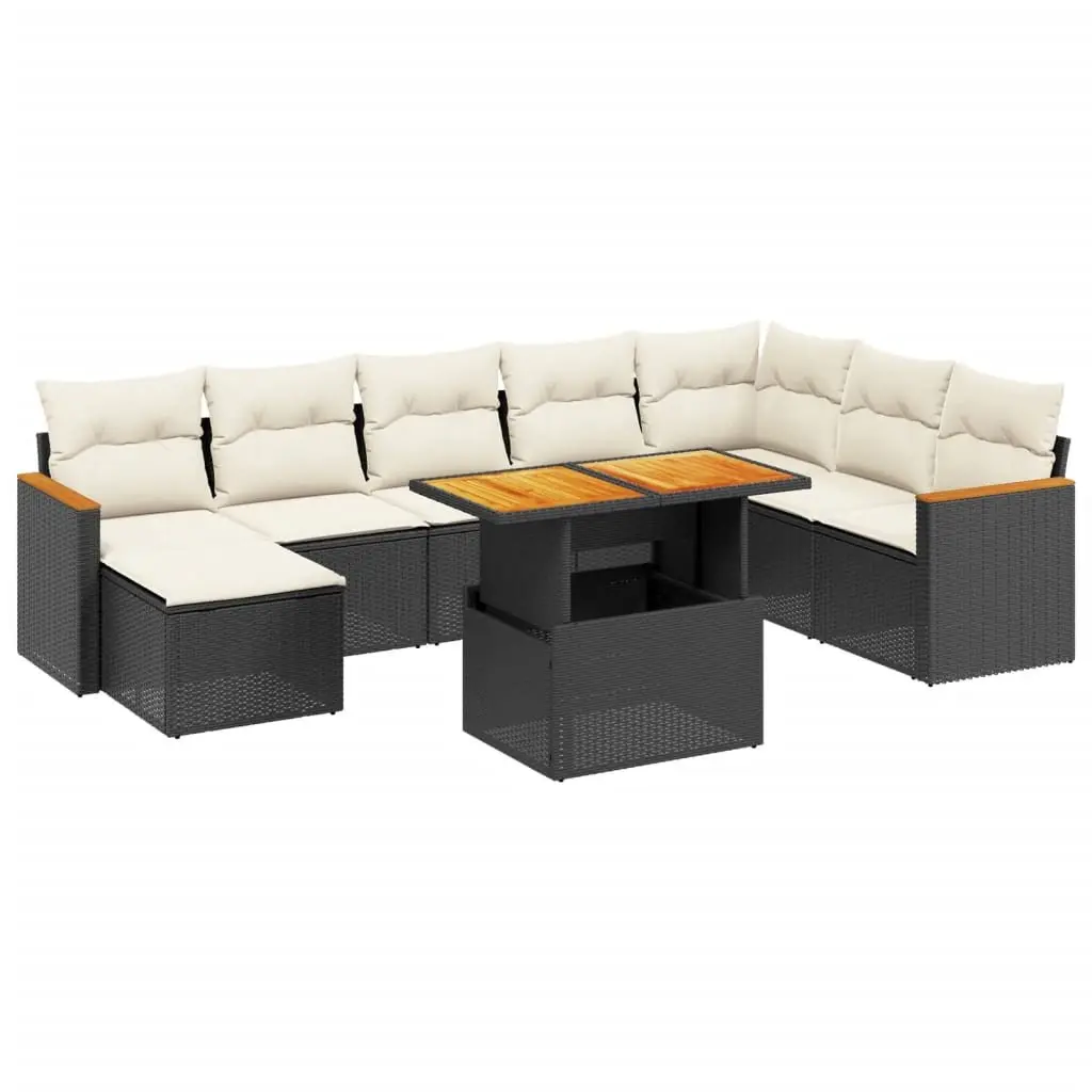 9 Piece Outdoor Garden Sofa Set Black Poly Rattan Furniture Patio Lounge