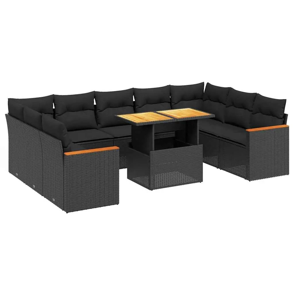 Garden Sofa Set 10 Piece Outdoor Furniture Black PE Rattan Patio with Cushions