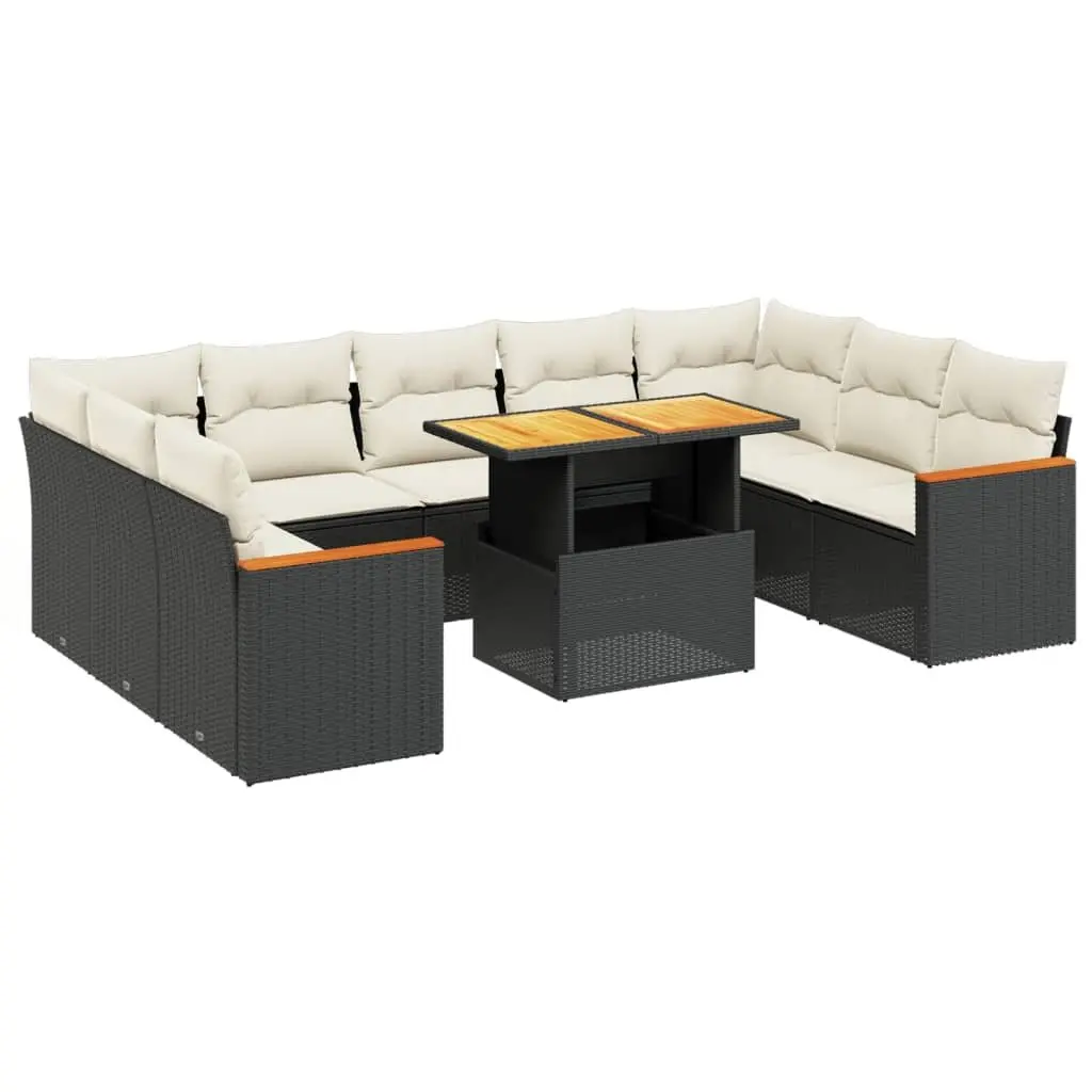 10 Piece Garden Sofa Set Outdoor Patio Furniture Black Poly Rattan